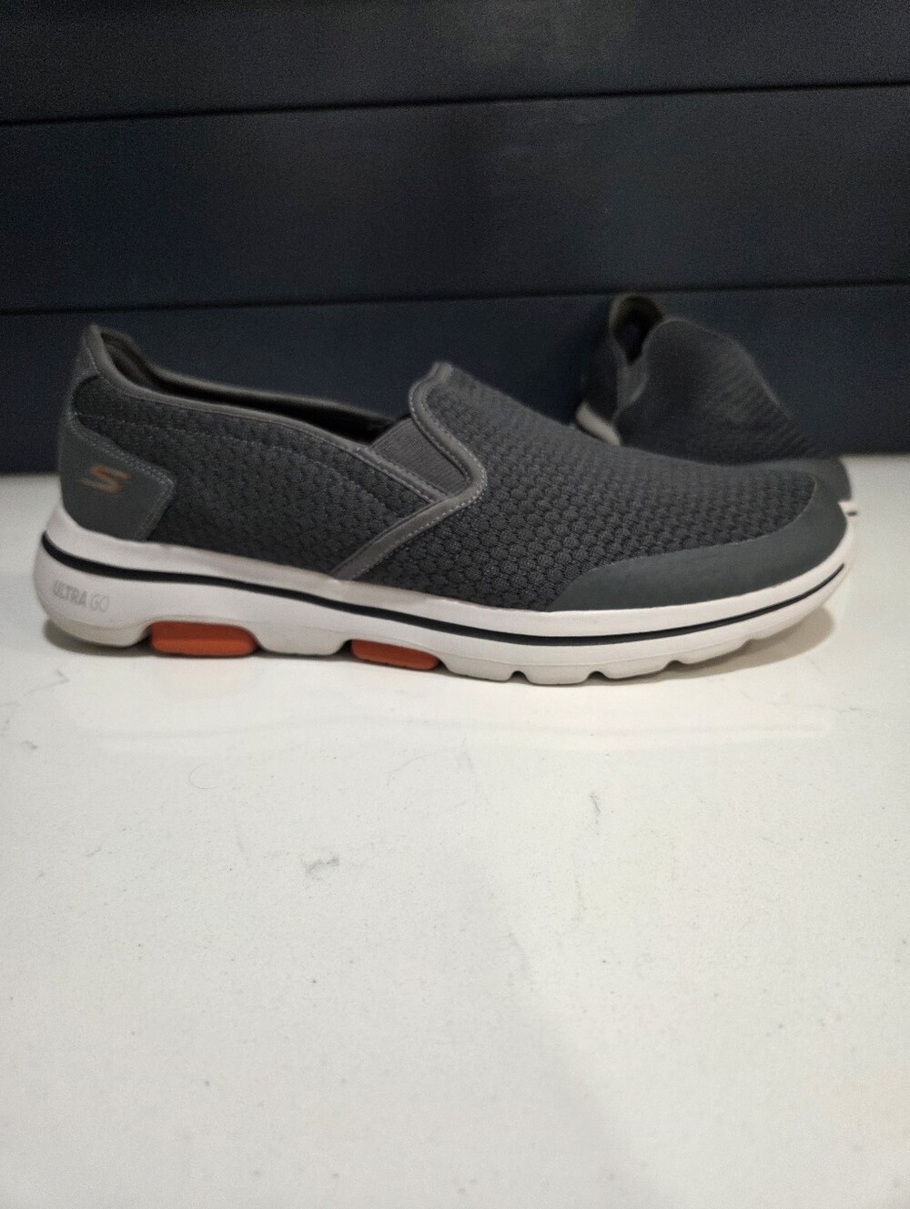 Skechers Men's Gray Slip-On Mesh Comfort Loafer with Orange Accents Size 11